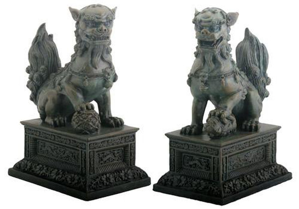 Chinese Lions Statues Bookends Foo Dogs Orb Ancient Replicas Artwork